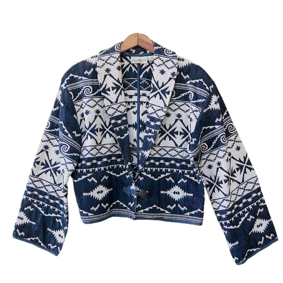 Flashback vintage southwestern aztec tribal print unlined cotton jacket, size L - Picture 1 of 12